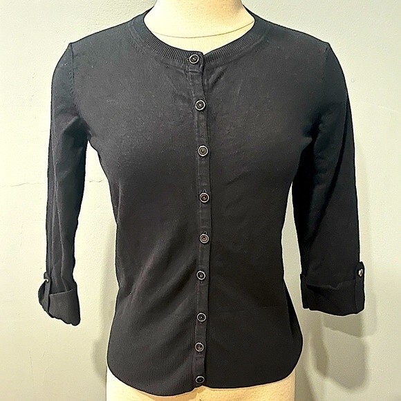 Philosophy Black Knit 3/4 Sleeve Button Front Cardigan Size Medium - Picture 1 of 6